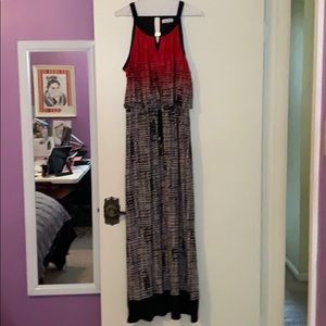 Calvin Klein maxi dress in orange black and cream.